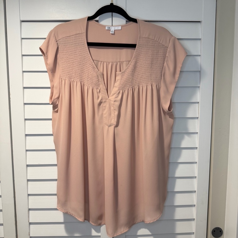 Women’s Smocked Yoke Cap Sleeve‎ Blouse Casual Work Lightweight XL